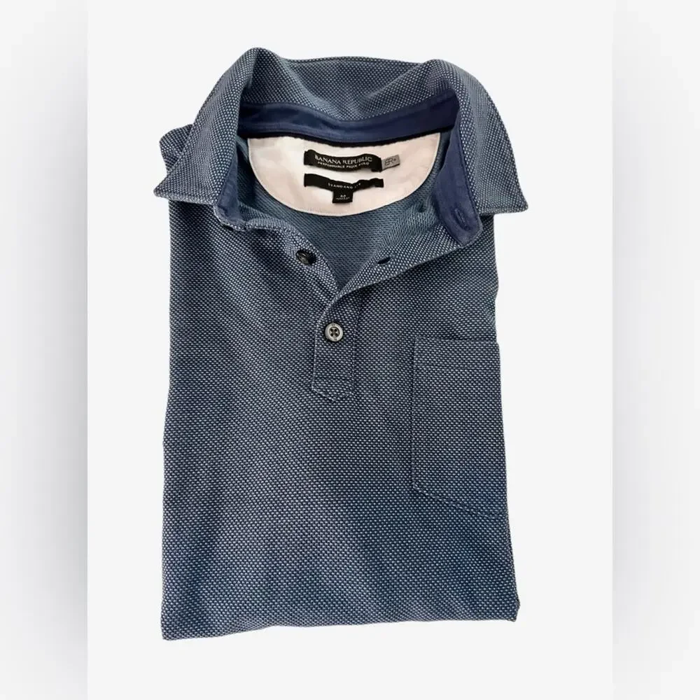 Banana Republic Mens Performance Pique Polo Standard Fit Navy, size M